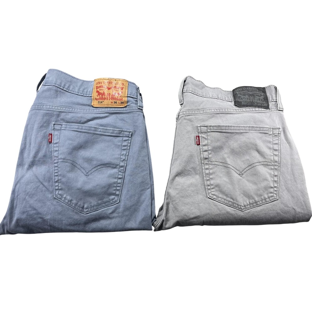 Levis 514 Jeans Mens 36x34 Gray Blue Light Wash Stretch Denim Pants 2 Pair